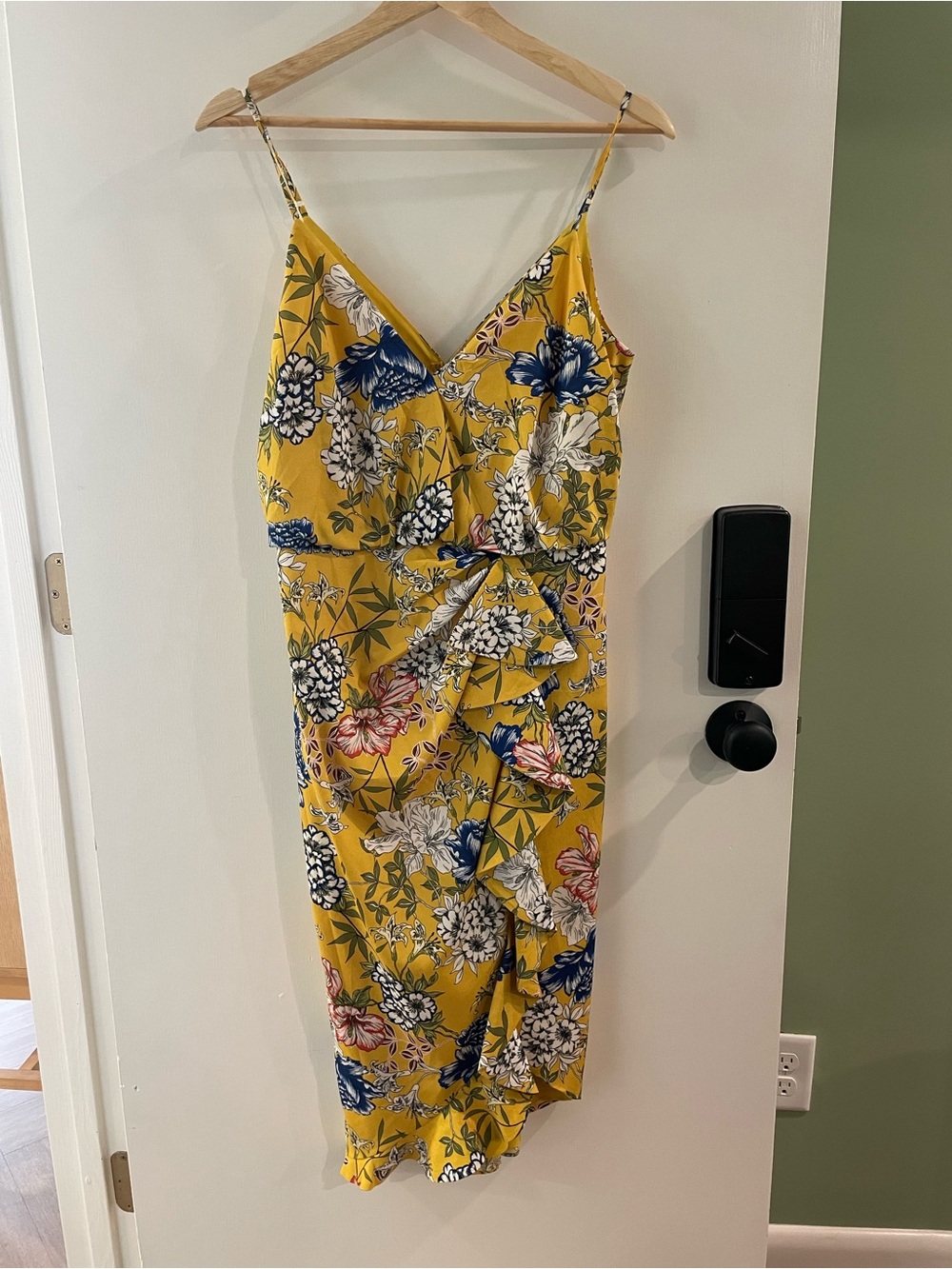 Aidan Mattox Yellow Floral Wrap Midi Dress - Women